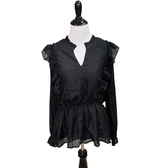 Rockin C Tops - Rockin' C Women's M Medium Blouse Top Goth Victorian Ruffled Semi Sheer Metallic